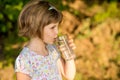 Little girl kid with glass of water in morning, drink every day Royalty Free Stock Photo