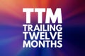 TTM - Trailing Twelve Months acronym, business concept background