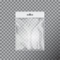 Ttransparent plastic bag template. White packaging with hang slot. Mockup Vector illustration