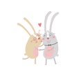 Two cute hares in love. Vector illustration