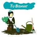 Tu Bishvat Jewish new year of trees. Planting trees on Tu Bishvat. Flat style. Vector illustration on isolated