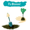 Tu Bishvat Jewish new year of trees. Planting trees on Tu Bishvat. Flat style. Vector illustration on isolated