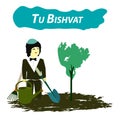 Tu Bishvat Jewish new year of trees. Planting trees on Tu Bishvat. Flat style. Vector illustration on isolated