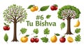 Tu Bishvat trees fruits and leaves illustration with text apple Royalty Free Stock Photo