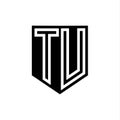 TU Logo monogram shield geometric white line inside black shield color design