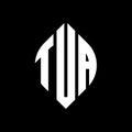 TUA circle letter logo design with circle and ellipse shape. TUA ellipse letters with typographic style. The three initials form a