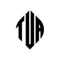 TUA circle letter logo design with circle and ellipse shape. TUA ellipse letters with typographic style. The three initials form a