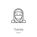 tuareg icon vector from desert collection. Thin line tuareg outline icon vector illustration. Outline, thin line tuareg icon for