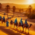 Tuaregs with camels on Western Sahara Desert in Africa