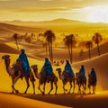 Tuaregs with camels on Western Sahara Desert in Africa