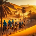 Tuaregs with camels on Western Sahara Desert in Africa