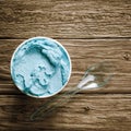 Tub of gourmet blue Italian ice cream