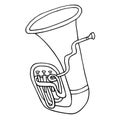 Tuba black and white coloring page vector sketch .