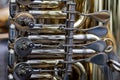 Close up of the valves of a tuba Royalty Free Stock Photo