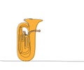 Tuba one line color art. Continuous line drawing of bass, equipment, classic, melody, euphonium, baritone, retro