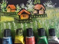 tuba painting multicolored bright paintings landscapes oil house farm nature objects for painting