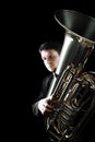 Tuba player brass instrument. Royalty Free Stock Photo