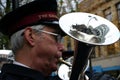 A tuba player in the Salvation Army brass band. Royalty Free Stock Photo