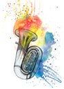 Tuba with watercolor sprays