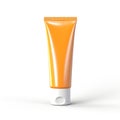 Tube container of sun cream on white background