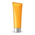 Tube Of Cream Or Gel Orange Clean With Gray Chrome Lid. Ready For Your Design. Product Packing