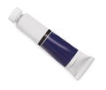 Tube with dark blue oil paint on white background, top view Royalty Free Stock Photo