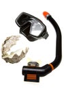 Tube for diving (snorkel), sea shell and mask Royalty Free Stock Photo