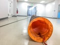 Tube Fan with confined space, Portable Ventilation Fans and Exhaust Fans from exit door at factory Royalty Free Stock Photo