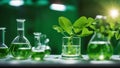 tube with green leaf biology laboratory nature and science, plants with biochemistry structure and chemical formula Royalty Free Stock Photo