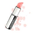 Tube of lipstick, painted with grunge and watercolor brushes, fashion pastel colors. Royalty Free Stock Photo