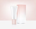 Tube Mock up Realistic Rose Gold Perfume Lotion Cosmetic and Box for Skincare Product Background Illustration. Health Care and