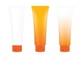 Tube Orange Cream Foam Sunscreen lotion Bottle on white background isolated, cosmetics, cream tube treatment tube white