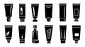 Tube paste container icons set, simple style