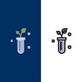 Tube, Plant, Lab, Science  Icons. Flat and Line Filled Icon Set Vector Blue Background Royalty Free Stock Photo