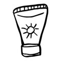 The tube of sunscreen doodle sketch vector illustration, SPF sun care concept.
