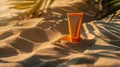 A tube of sunscreen on the sand in the shade of the trees Royalty Free Stock Photo