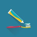 Tube of toothpaste and toothbrush. Royalty Free Stock Photo