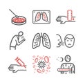 Tuberculosis Symptoms, Treatment. Line icons set. Vector signs for web graphics.