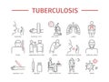 Tuberculosis Symptoms, Treatment. Line icons set. Vector signs for web graphics.