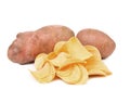 Tubers of potato and chips. Royalty Free Stock Photo