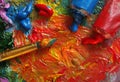 Tubes with art oil paint on a palette. colorful art paints close-up Royalty Free Stock Photo