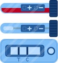 Tubes with blood sample, saliva and express test. Virus tests. Medical research and diagnostics. Vector illustration