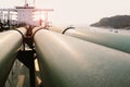 Pipe line on Oil Tanker ship on sunset Royalty Free Stock Photo