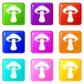 Tubular mushroom icons 9 set