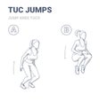 Tuc Jumps Exercise Woman Black and Wite Outlined Home Workout Guidance