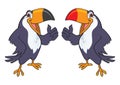 Happy cartoon toucan birds showing thumbs up gesture