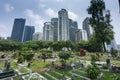 Jalan Ampang Muslim Cemetery,in the heart of KL City,overlooked by tall modern buildings,Kuala Lumpur,Malaysia