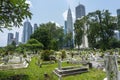 Jalan Ampang Muslim Cemetery,in the heart of KL City,overlooked by tall modern buildings,Kuala Lumpur,Malaysia