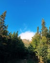 Tuckerman Ravine trail mountain range with fog