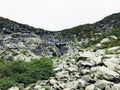 Tuckerman Ravine trail mountain range with fog